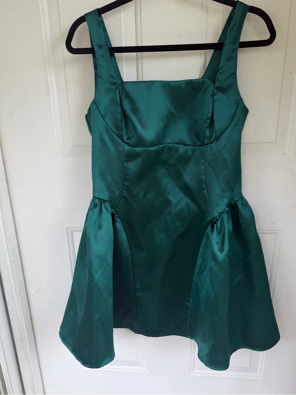 MICAS Emerald Green Satin Square Neck Mini Dress Size M